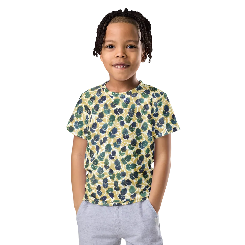 Golden Leaf Drift on Kids Crew Neck T-Shirt — Front
