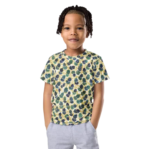 Golden Leaf Drift on a Kids Crew Neck T-Shirt