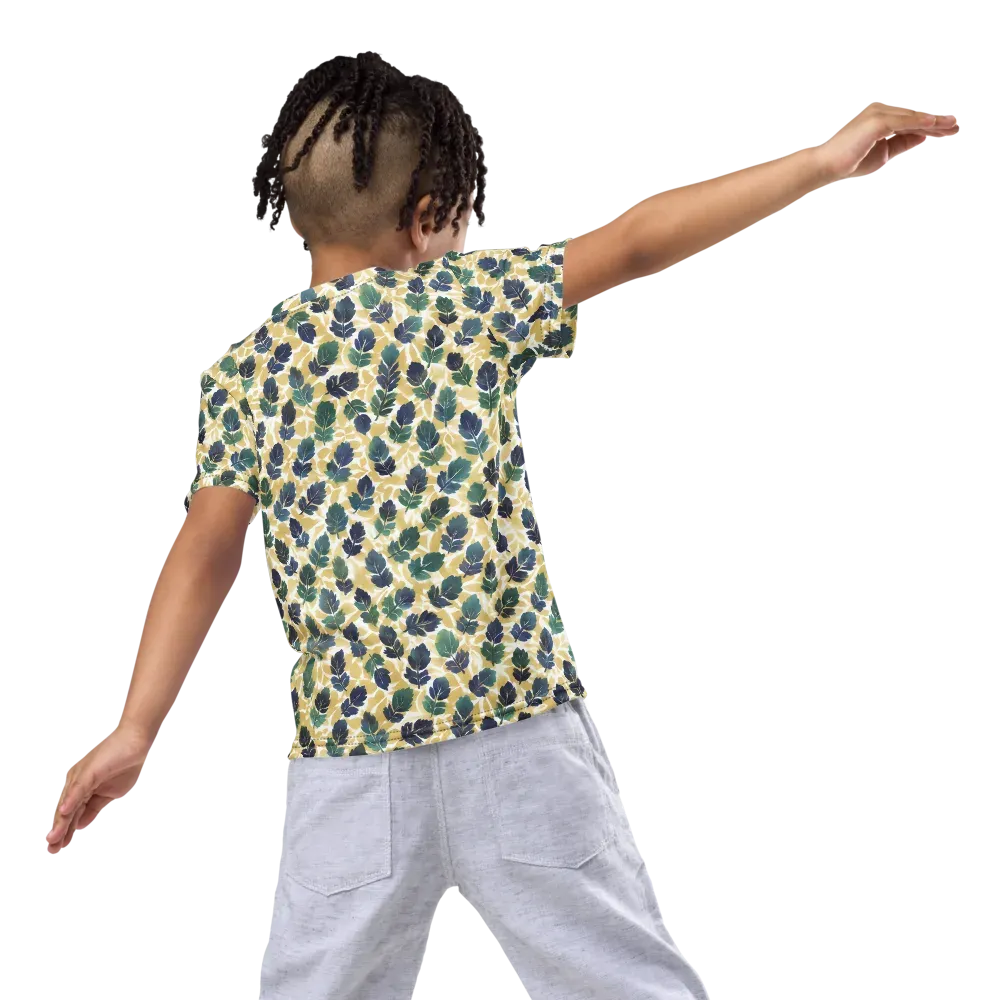 Golden Leaf Drift on Kids Crew Neck T-Shirt — Back