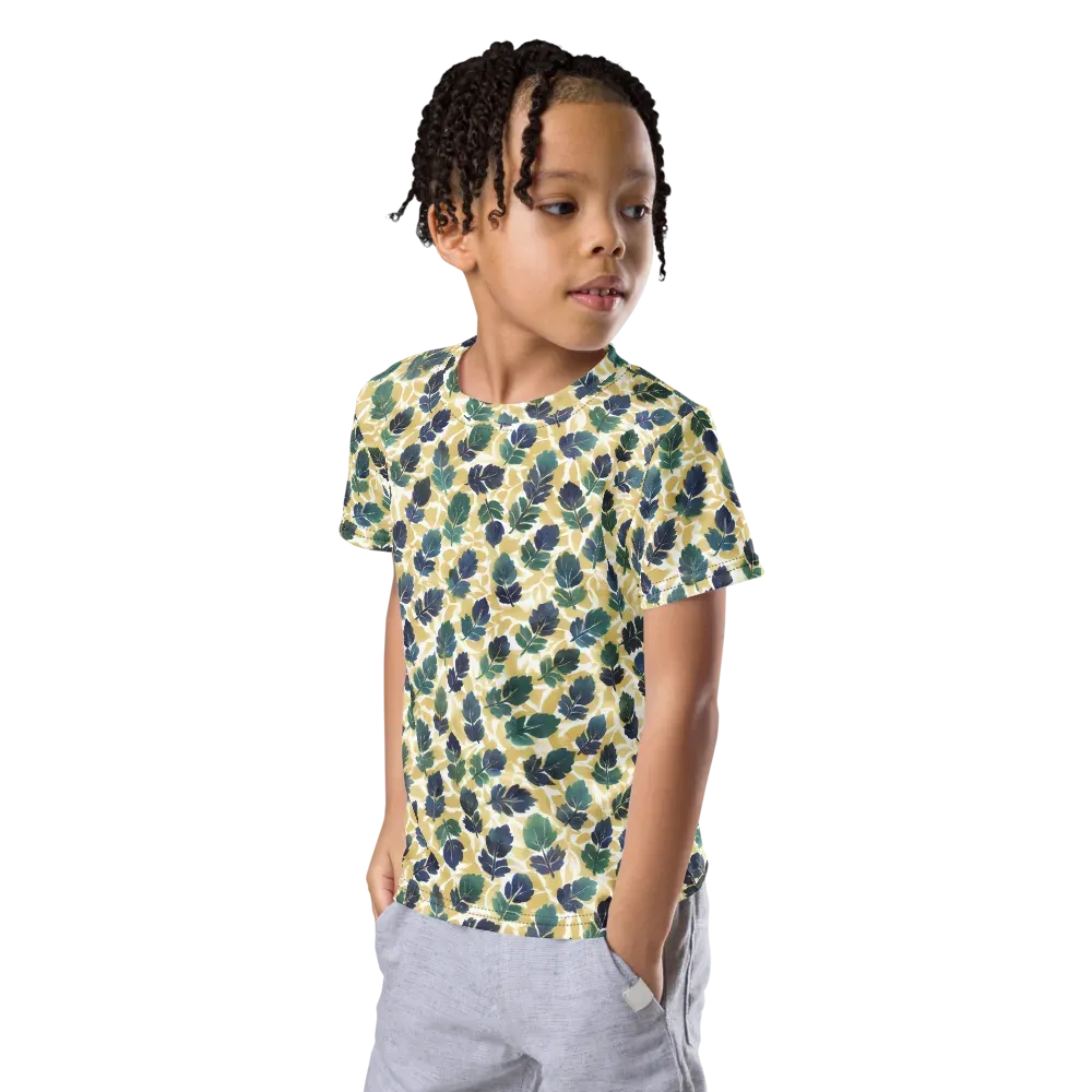 Golden Leaf Drift on Kids Crew Neck T-Shirt — Left Front