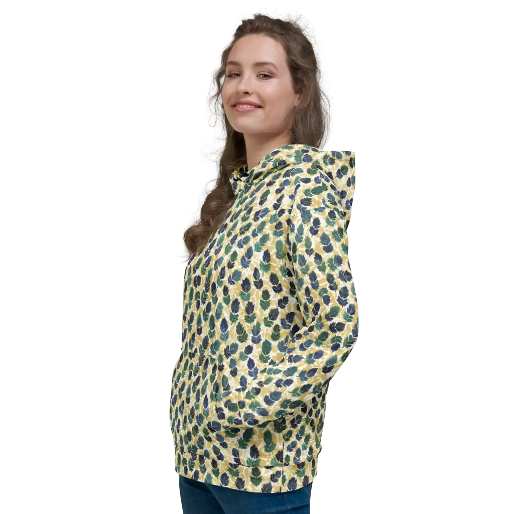 Golden Leaf Drift on Hoodie — Left
