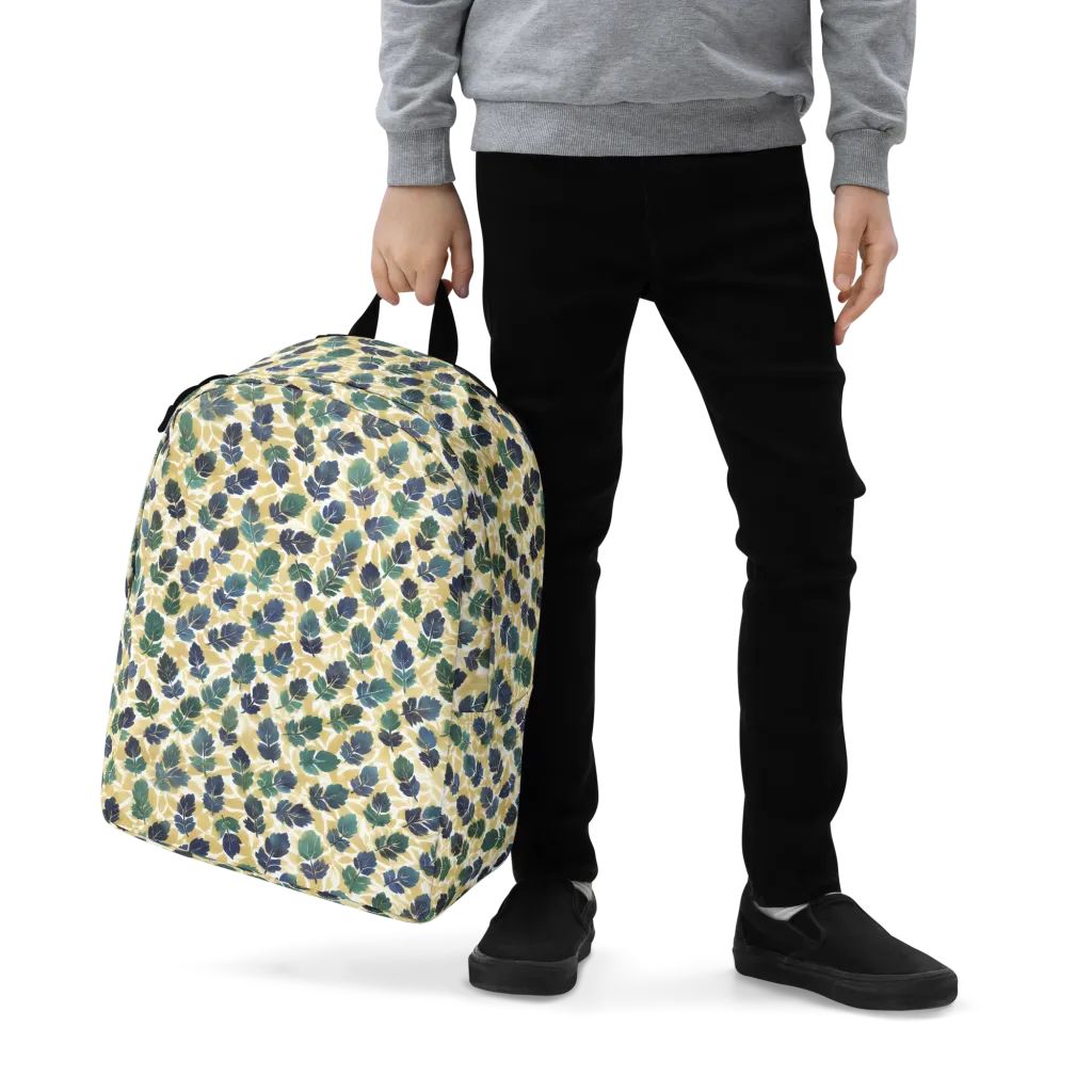 Golden Leaf Drift on Minimalist Backpack — Zoomed-in