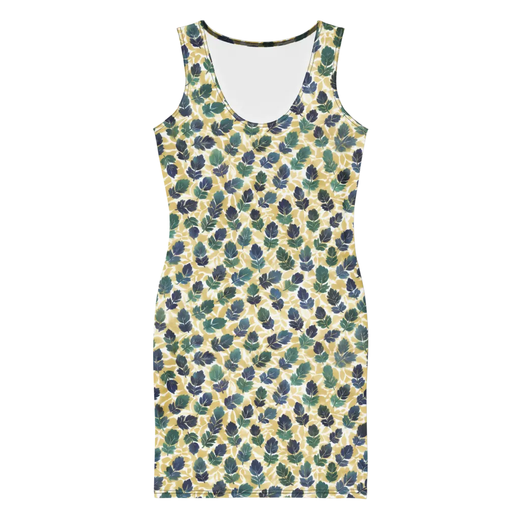 Golden Leaf Drift on Bodycon Dress — Front