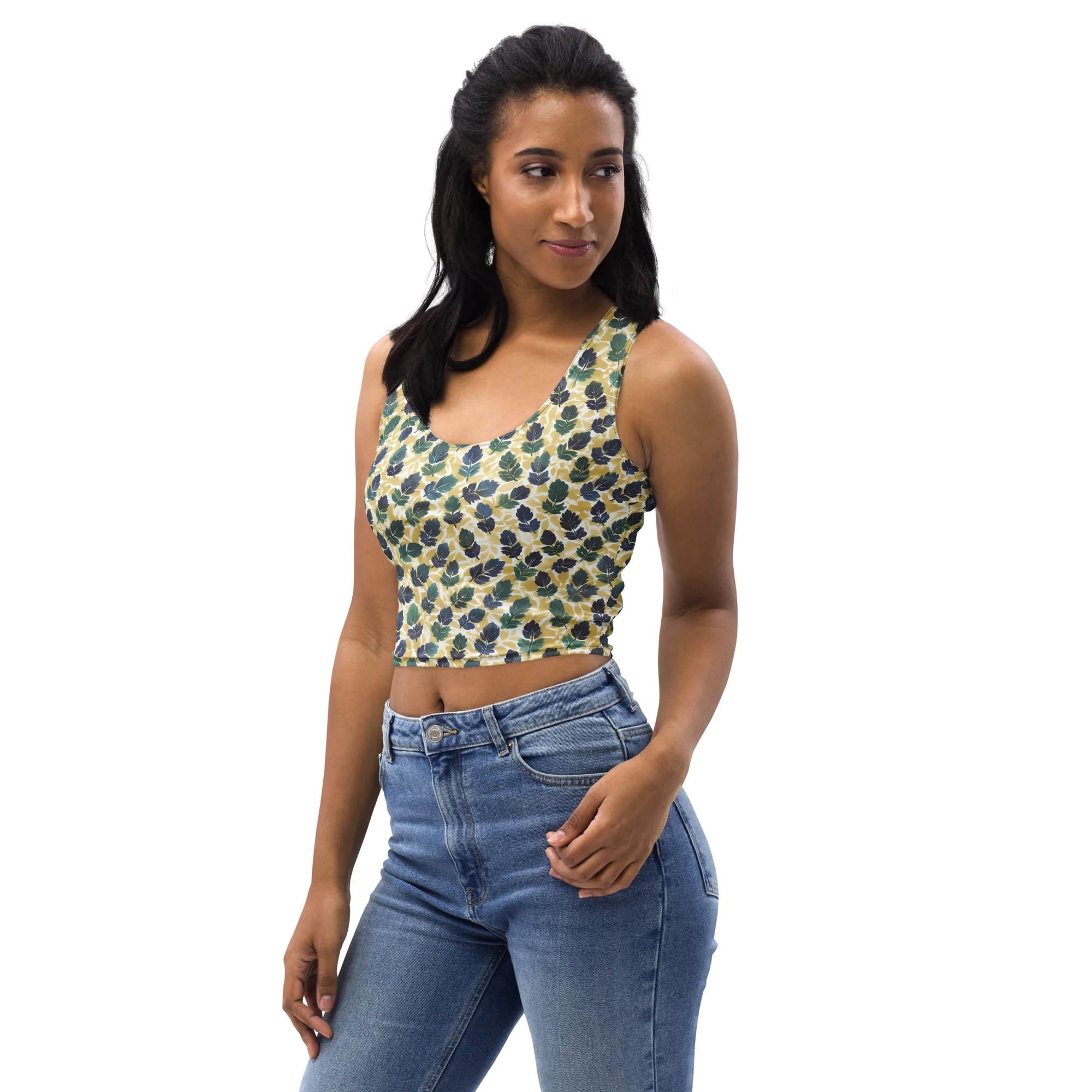 Golden Leaf Drift on Crop Top — Left Front