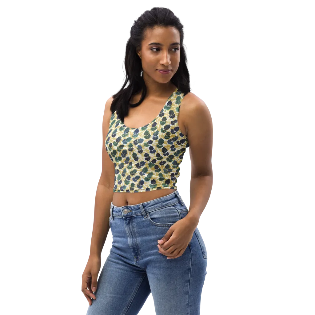 Golden Leaf Drift on Crop Top — Left Front