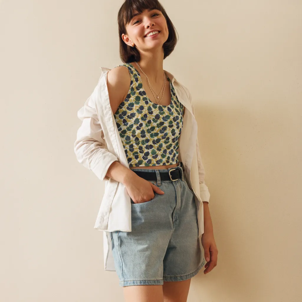 Golden Leaf Drift on Crop Top — Front