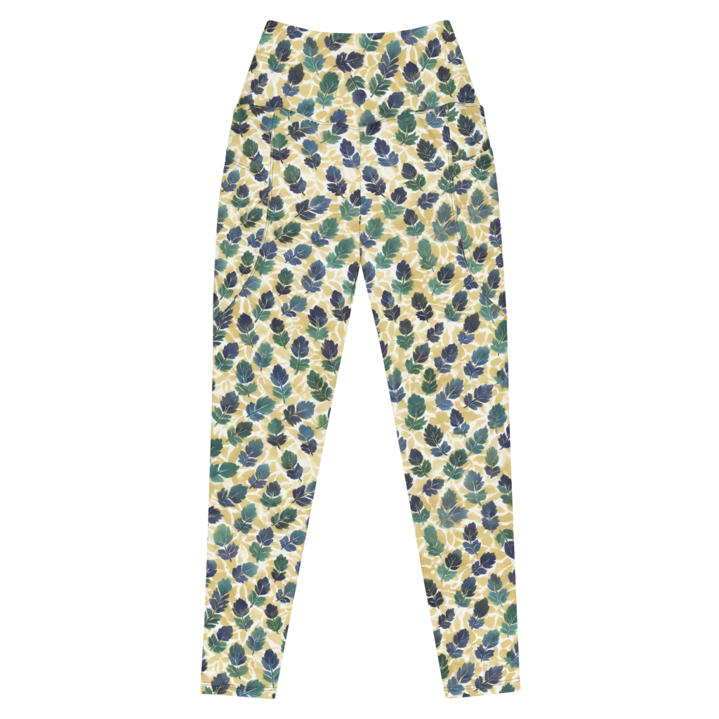Golden Leaf Drift on Leggings with Pockets — Front