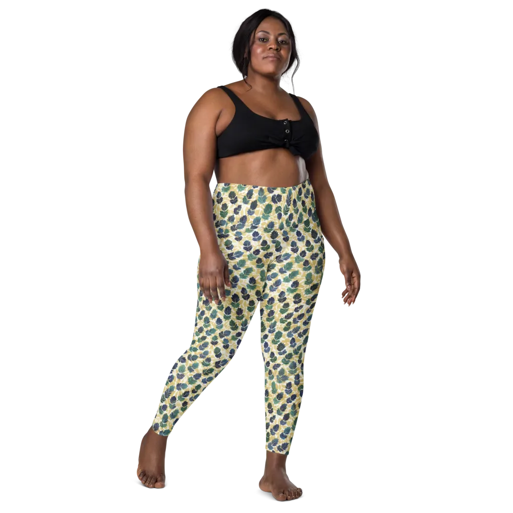 Golden Leaf Drift on Leggings with Pockets — Front