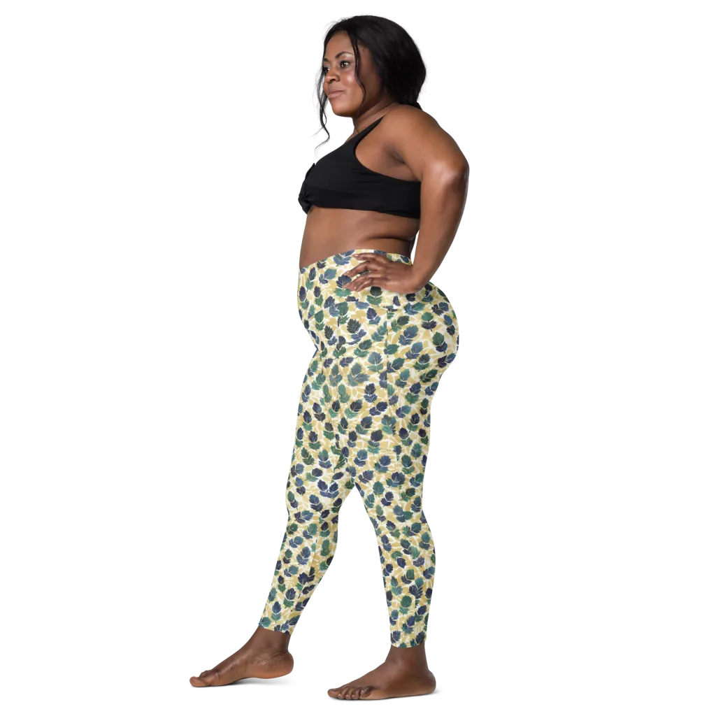Golden Leaf Drift on Leggings with Pockets — Left