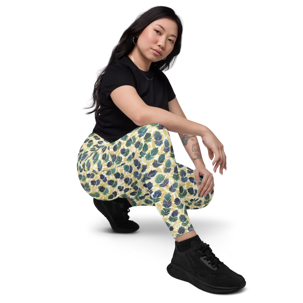 Golden Leaf Drift on Leggings with Pockets — Right Front