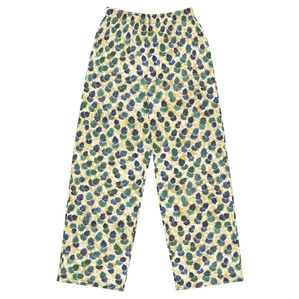 Golden Leaf Drift on Wide-Leg Pants — Front
