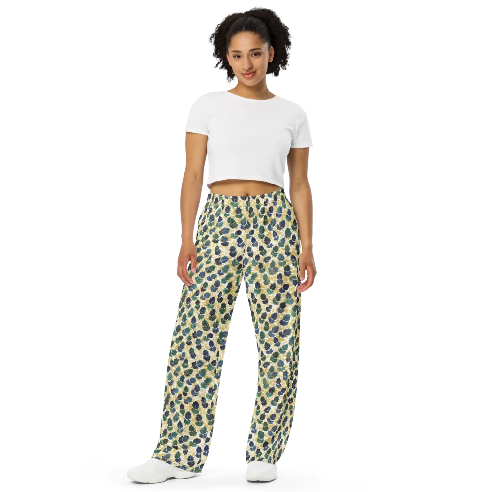 Golden Leaf Drift on Wide-Leg Pants — Front