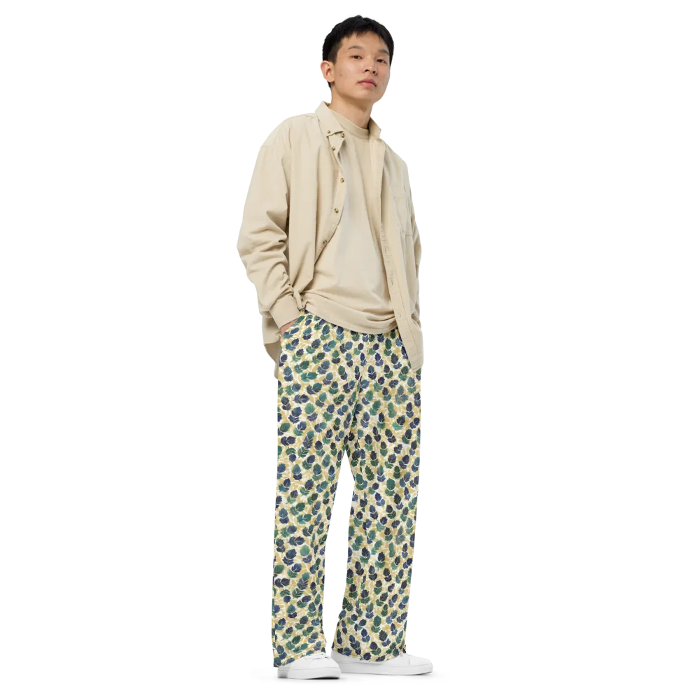 Golden Leaf Drift on Wide-Leg Pants — Right Front