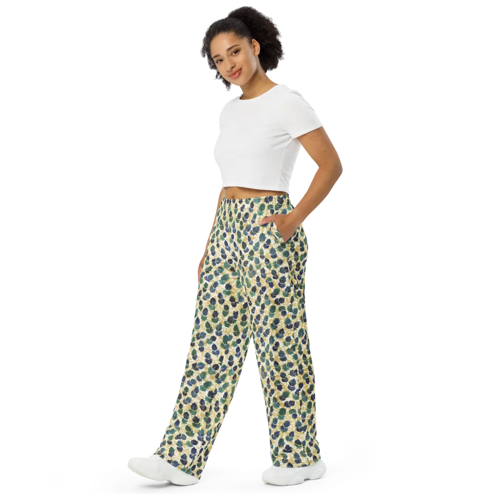 Golden Leaf Drift on Wide-Leg Pants — Left Front