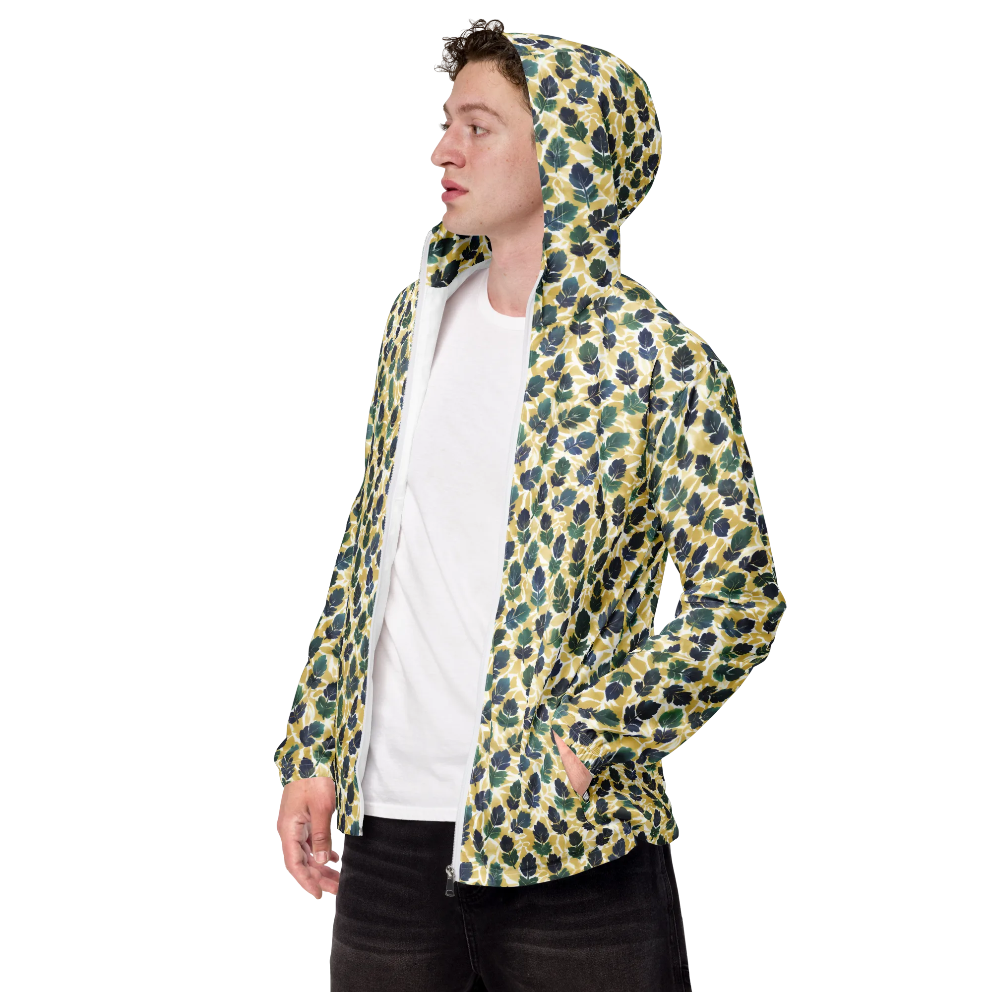 Golden Leaf Drift on Men's Windbreaker — Left Front