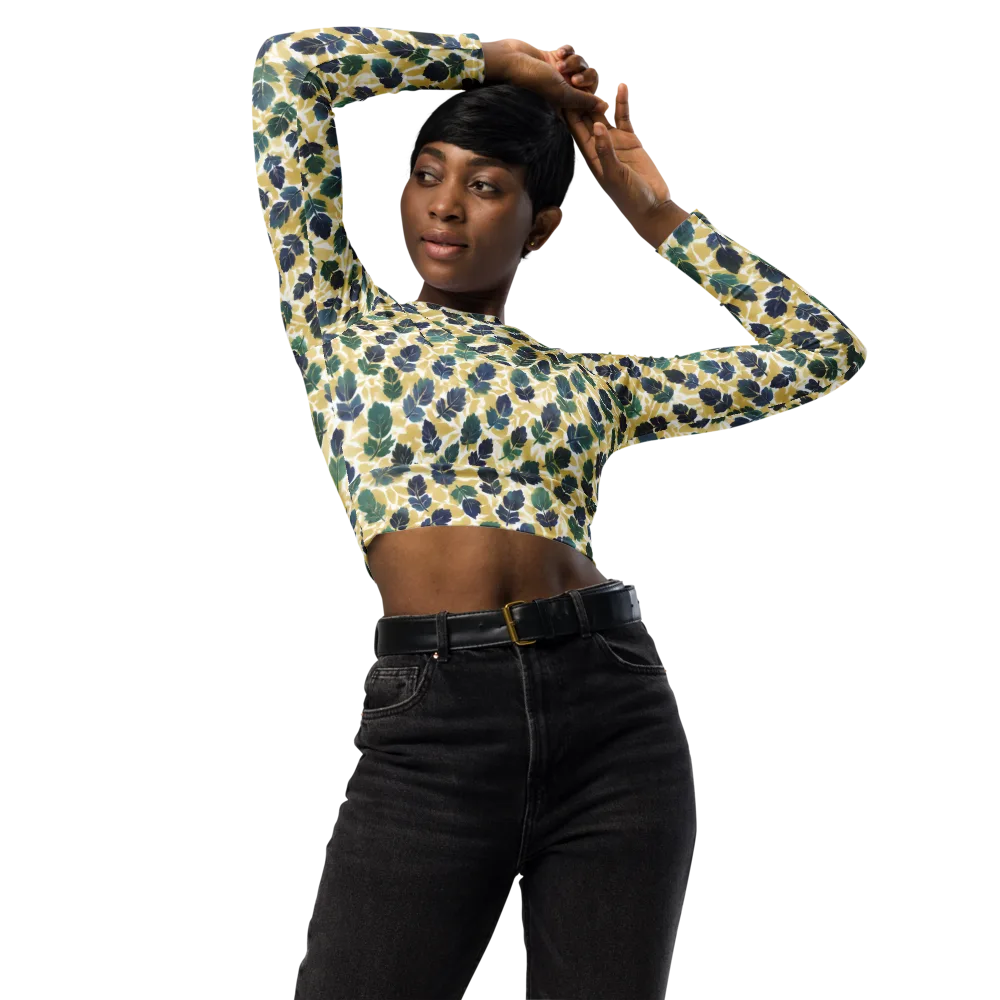 Golden Leaf Drift on Long Sleeve Crop Top — Front