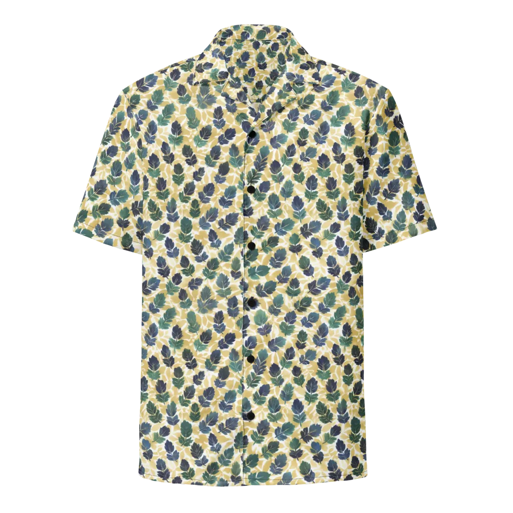 Golden Leaf Drift on Button Shirt — Front