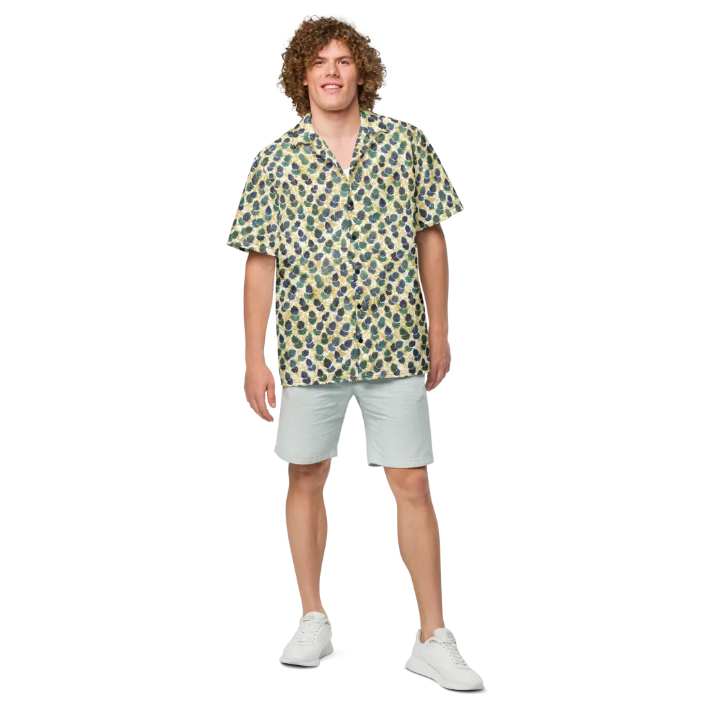 Golden Leaf Drift on Button Shirt — Front