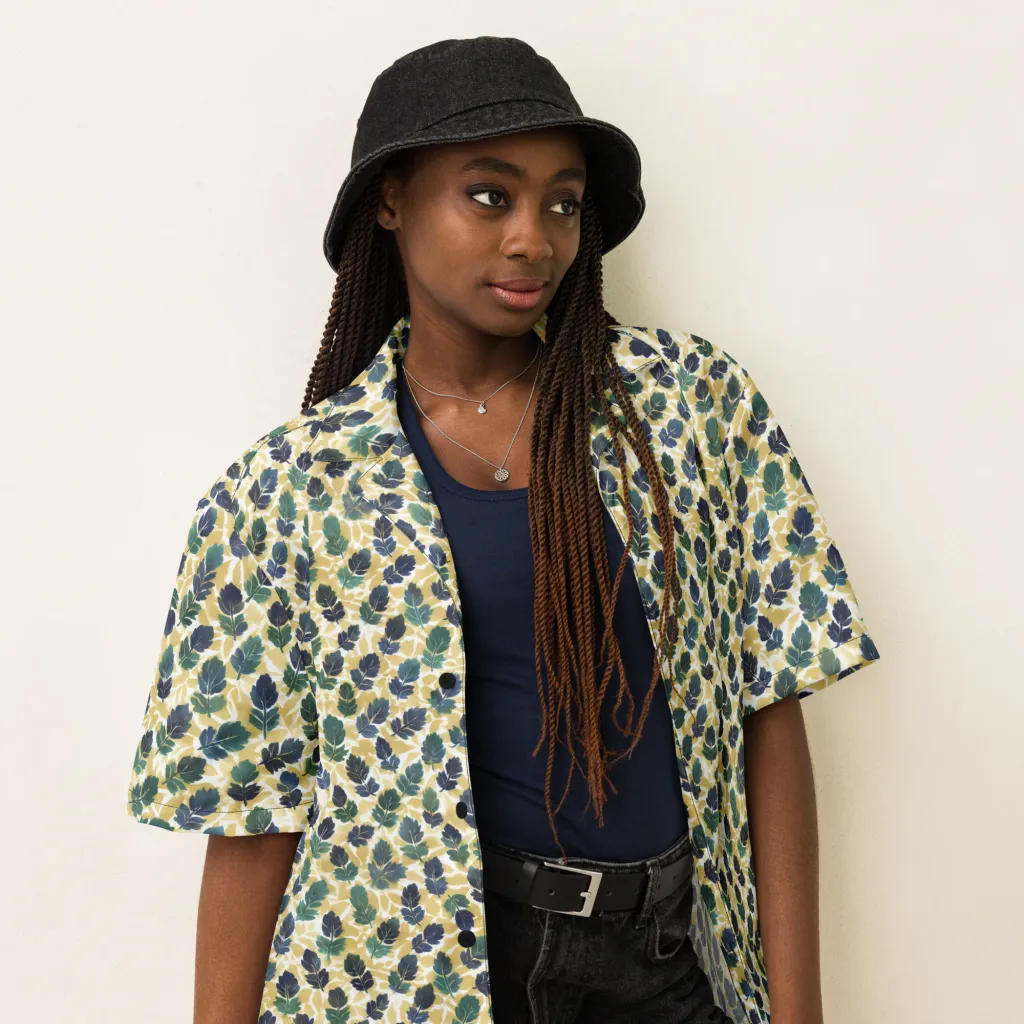 Golden Leaf Drift on Button Shirt — Right Front