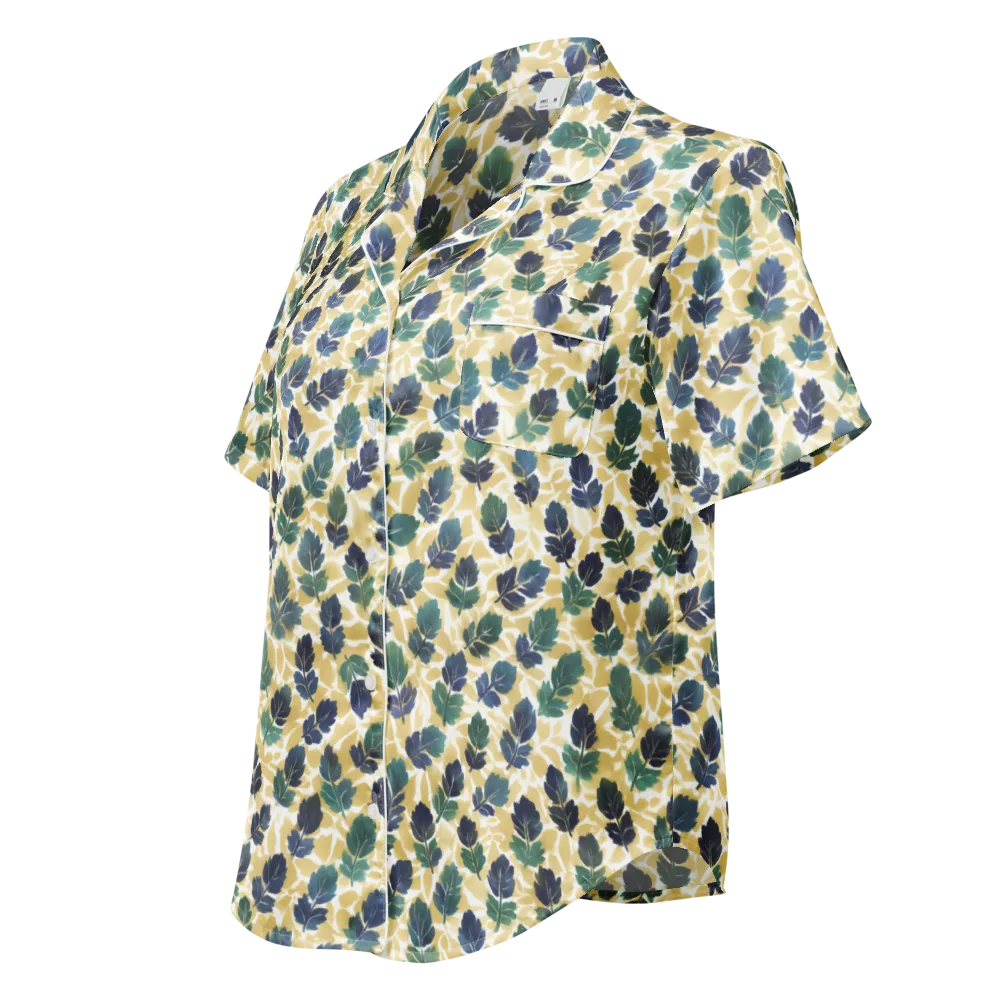 Golden Leaf Drift on Women's Short Sleeve Pajama Top — Left Front