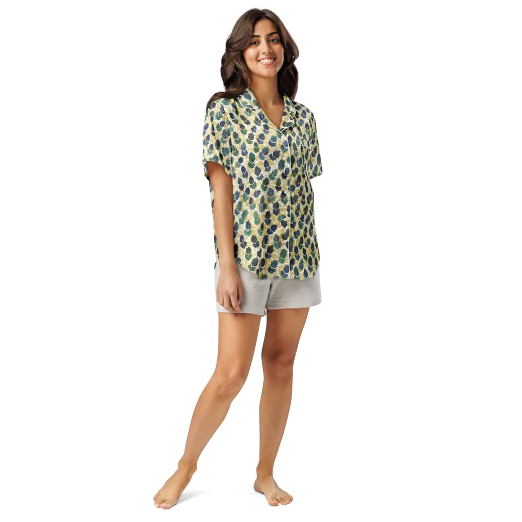 Golden Leaf Drift on Women's Short Sleeve Pajama Top — Front