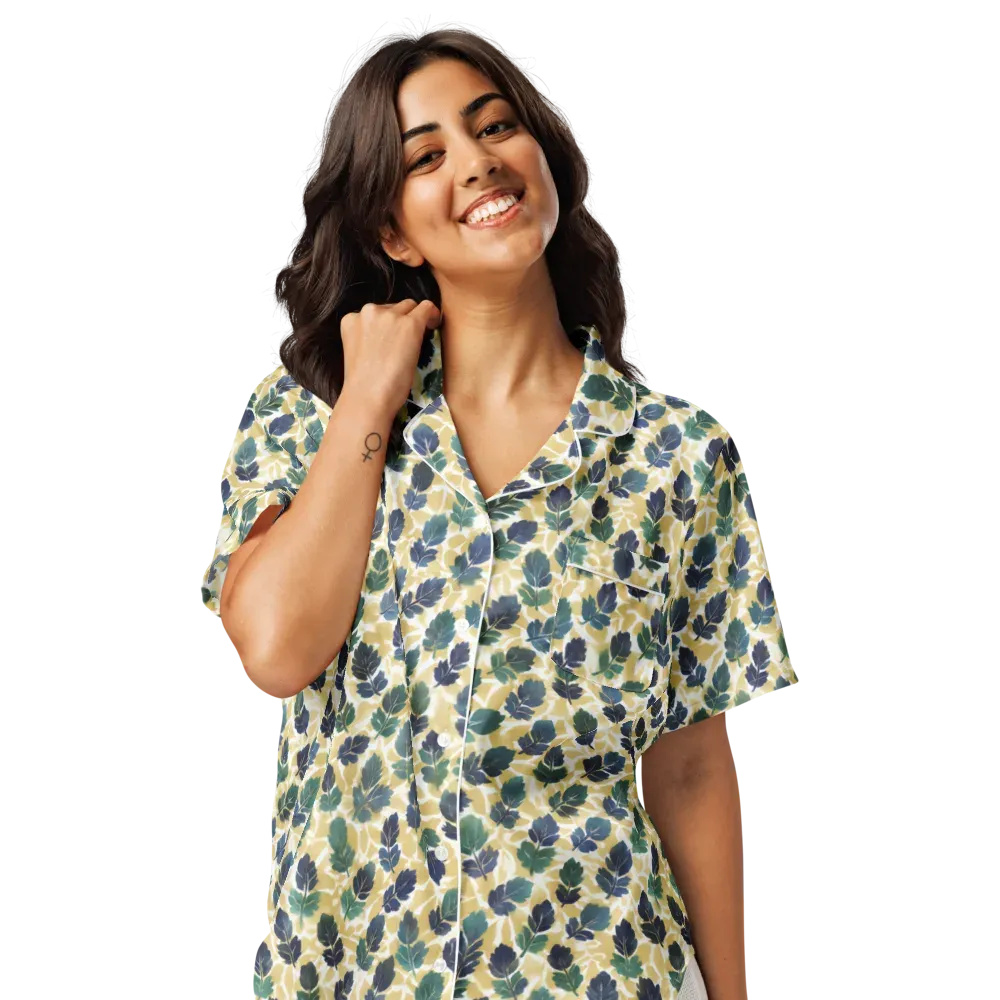 Golden Leaf Drift on Women's Short Sleeve Pajama Top — Front
