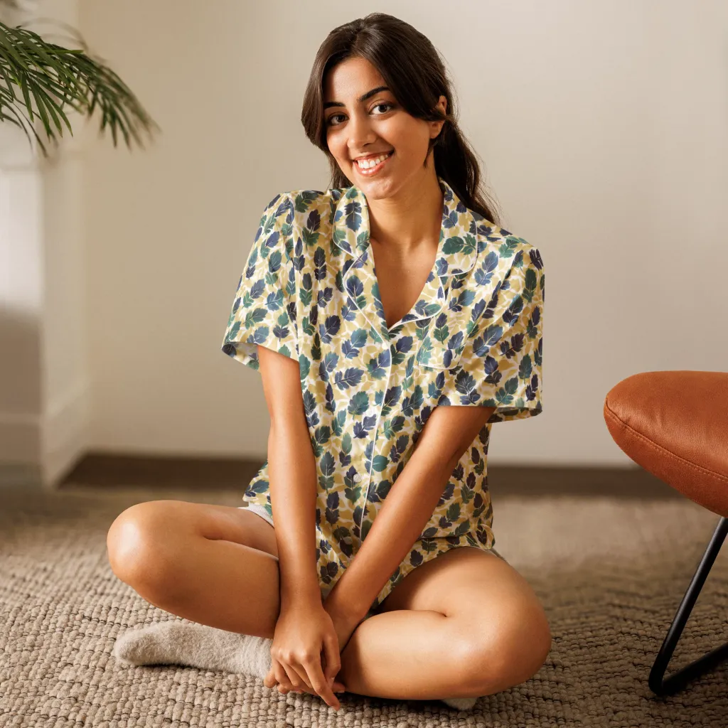 Golden Leaf Drift on Women's Short Sleeve Pajama Top — Front