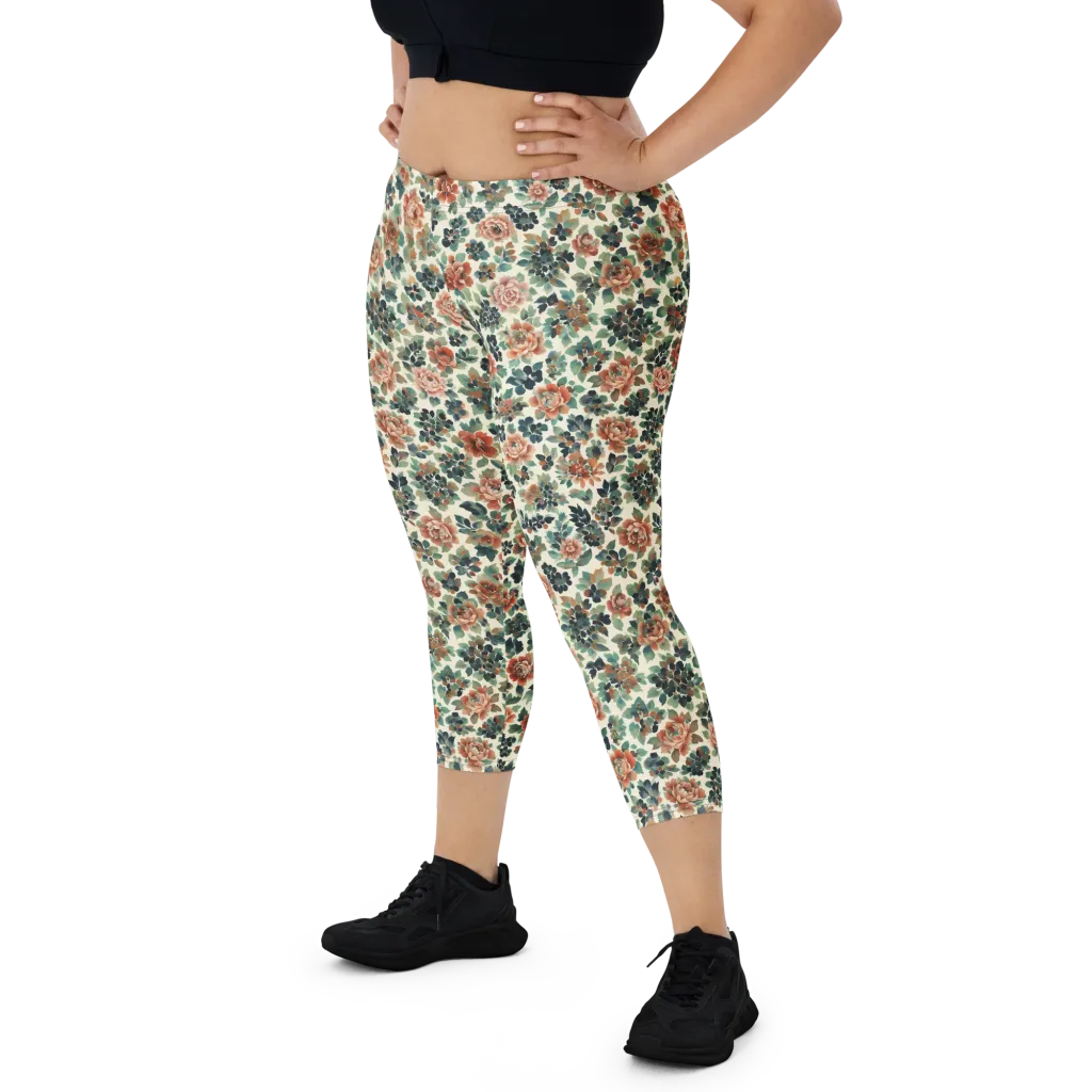 Twilight Rose Garden on Capri Leggings — Front