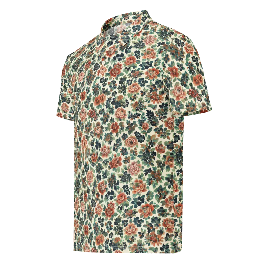Twilight Rose Garden on Men's Slim Fit Polo Shirt — Left Front