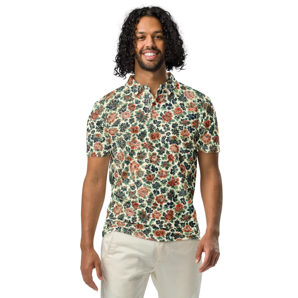 Twilight Rose Garden on Men's Slim Fit Polo Shirt — Front