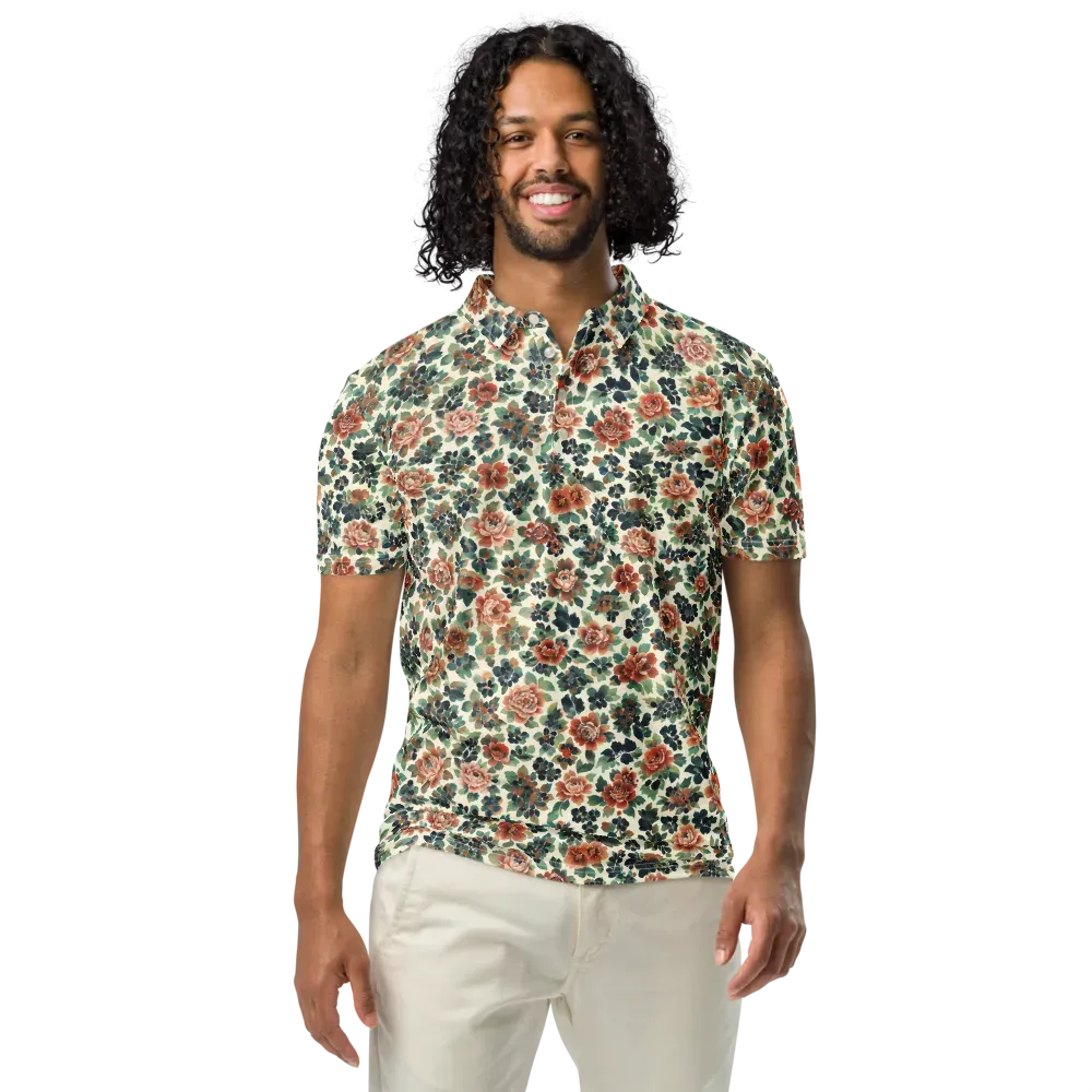 Twilight Rose Garden on Men's Slim Fit Polo Shirt — Front