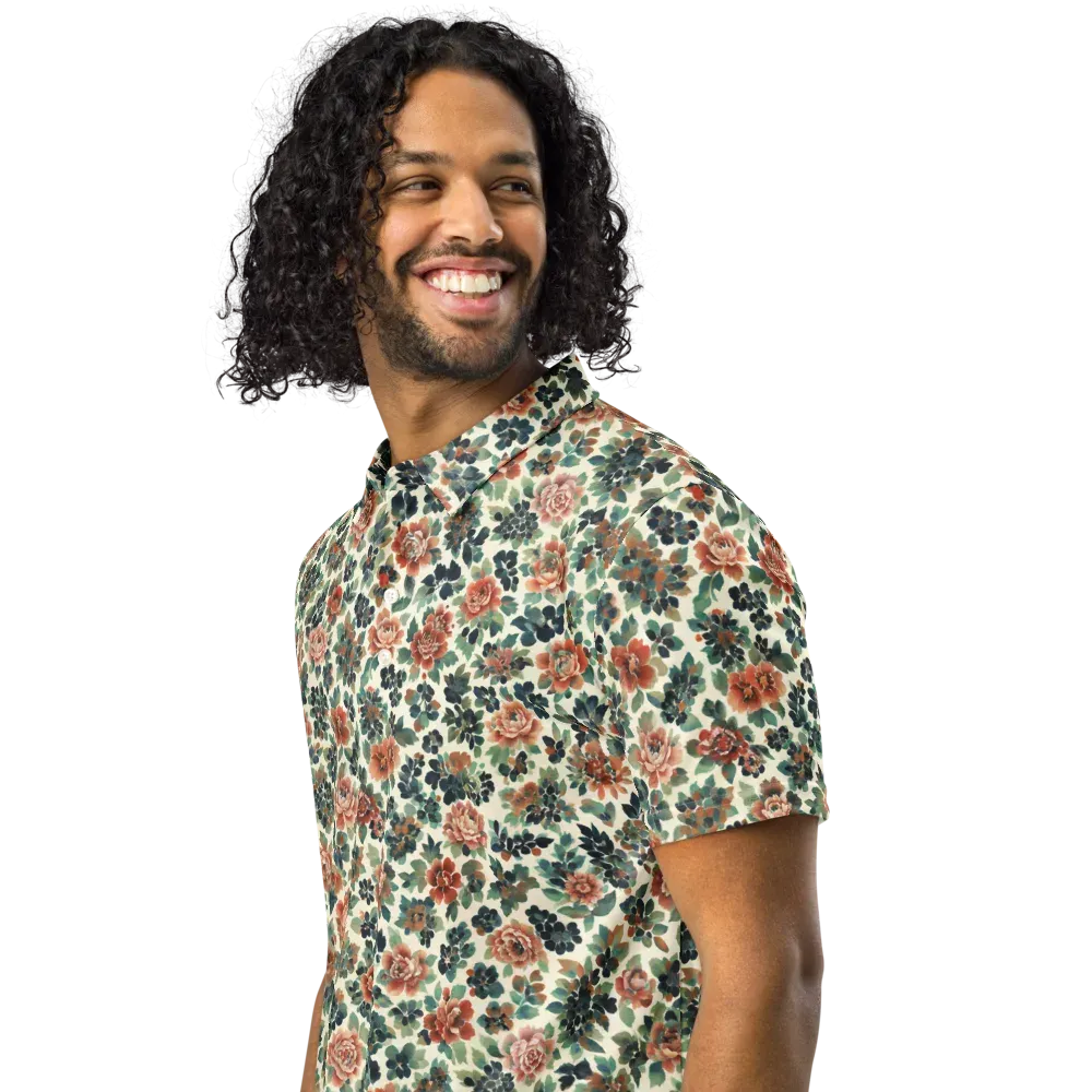 Twilight Rose Garden on Men's Slim Fit Polo Shirt — Left Front