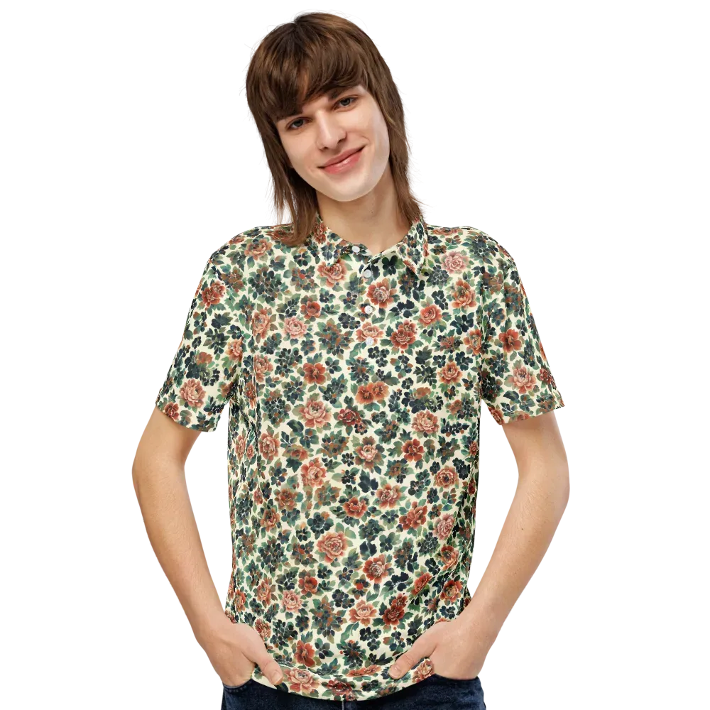 Twilight Rose Garden on Men's Slim Fit Polo Shirt — Front