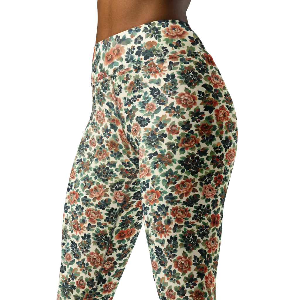 Twilight Rose Garden on Yoga Leggings — Left Front