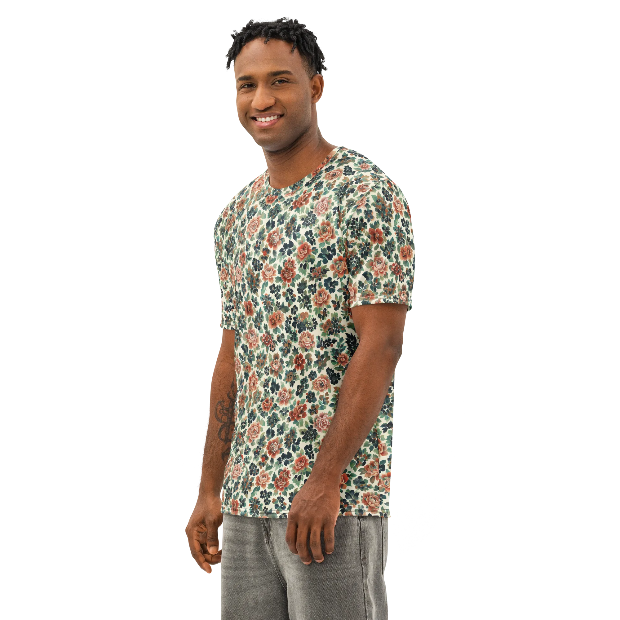 Twilight Rose Garden on Men's Cotton Crew Neck T-Shirt — Left Front