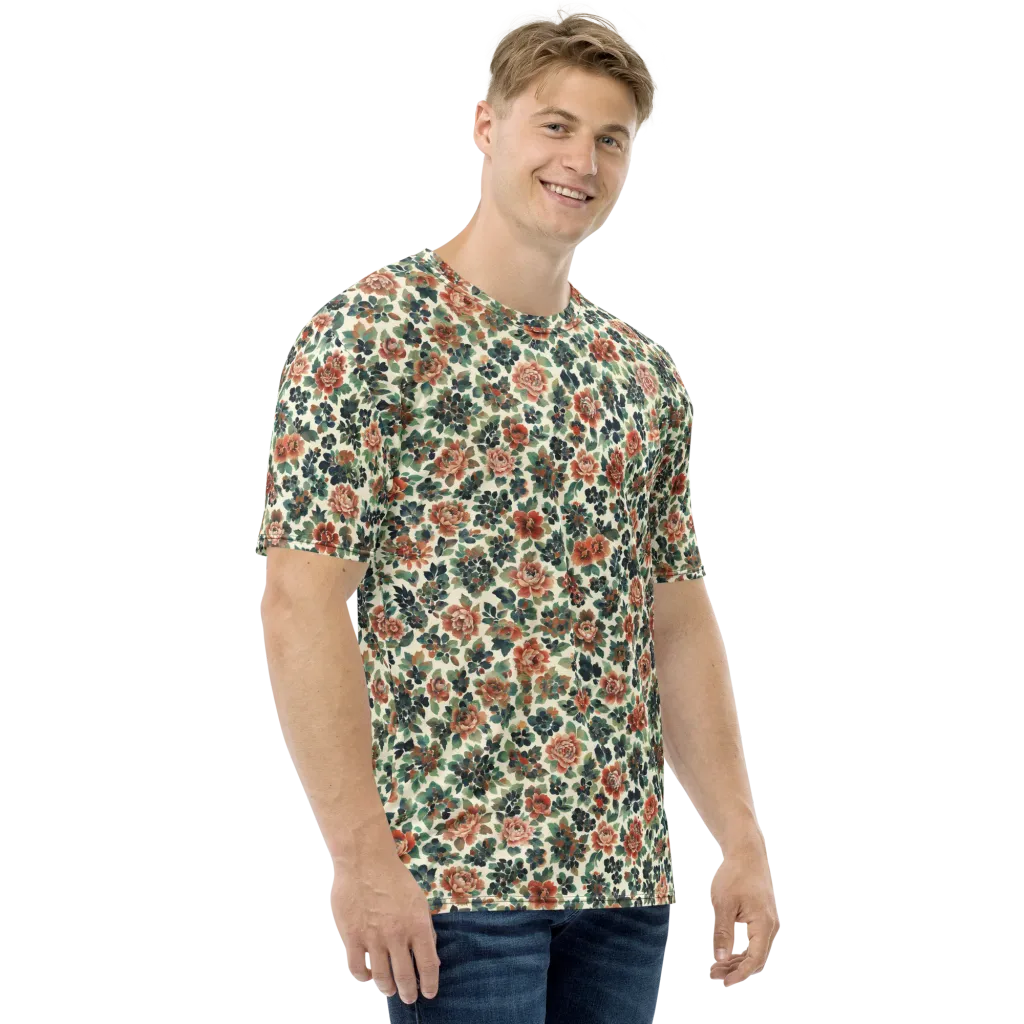 Twilight Rose Garden on Men's Crew Neck T-Shirt — Right