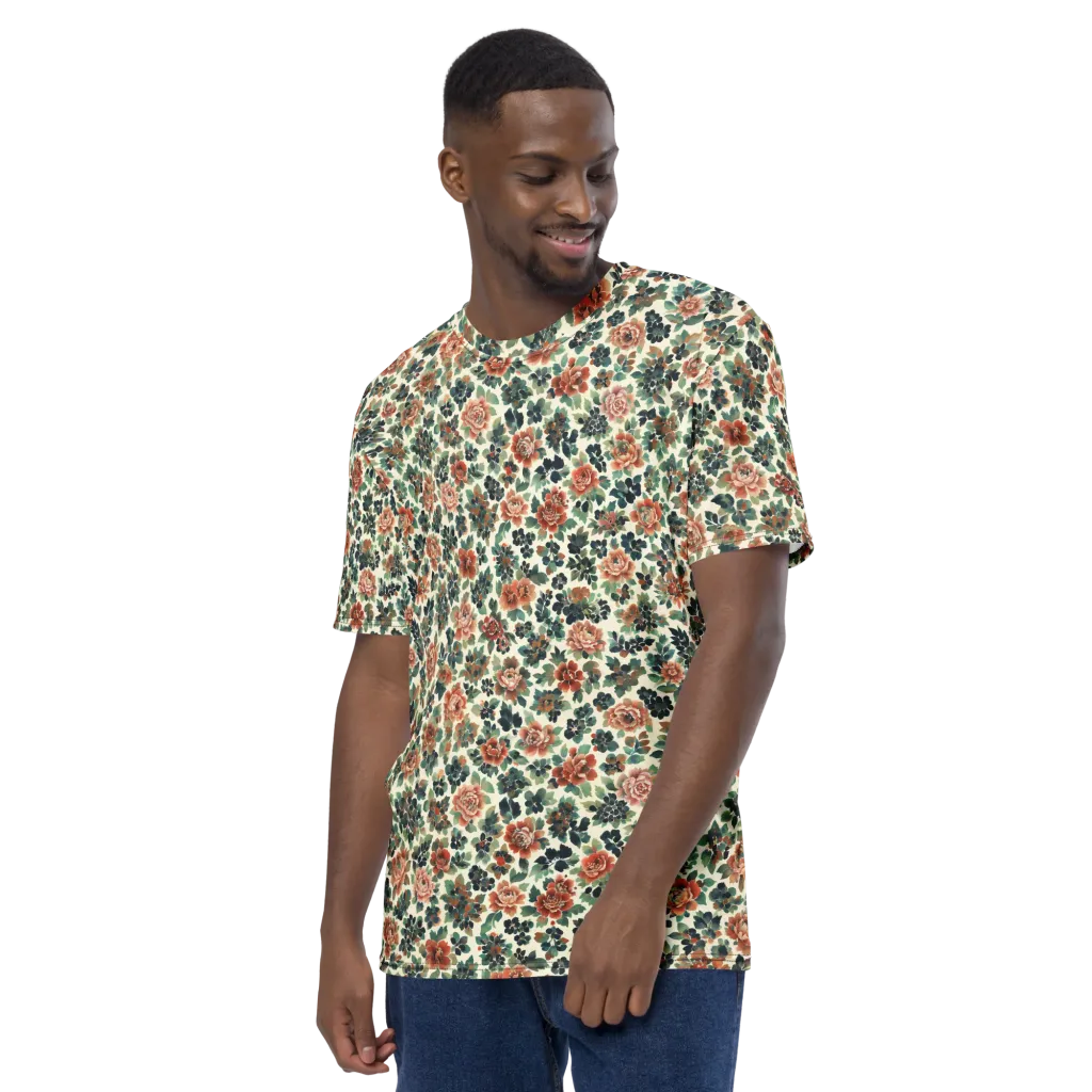 Twilight Rose Garden on Men's Crew Neck T-Shirt — Left