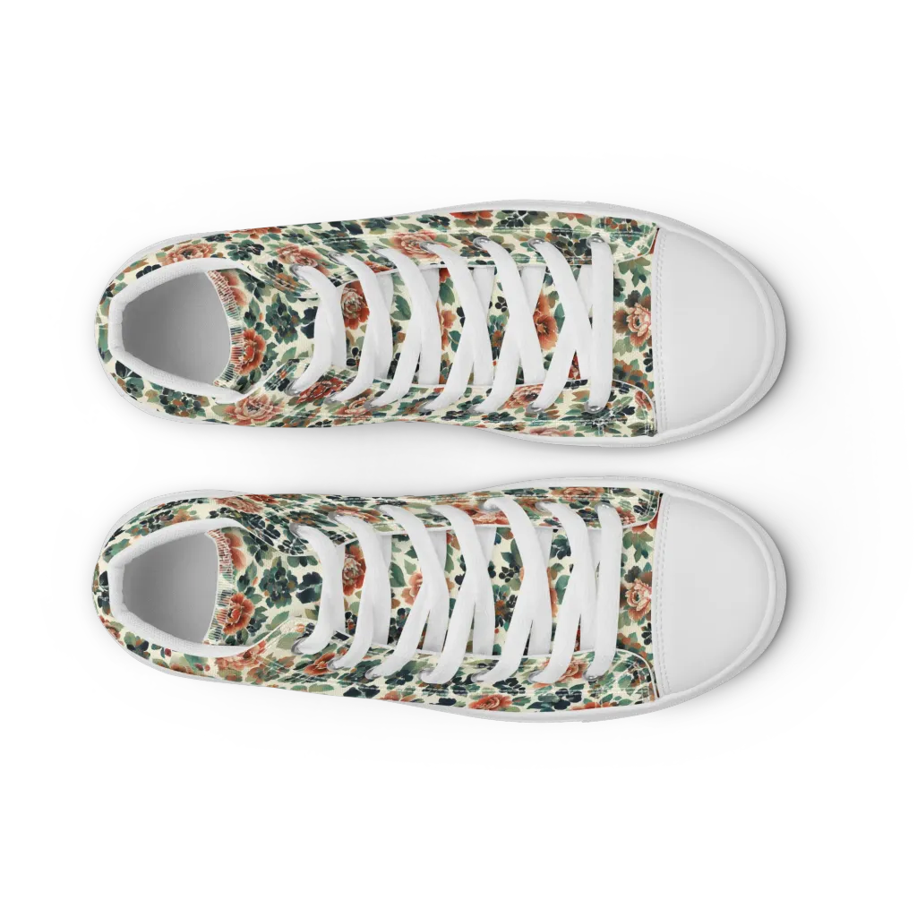 Twilight Rose Garden on Men's High Top Canvas Shoes — Front