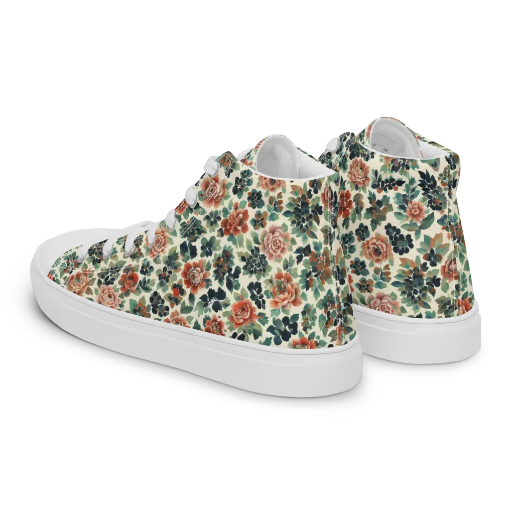 Twilight Rose Garden on Men's High Top Canvas Shoes — Left Back
