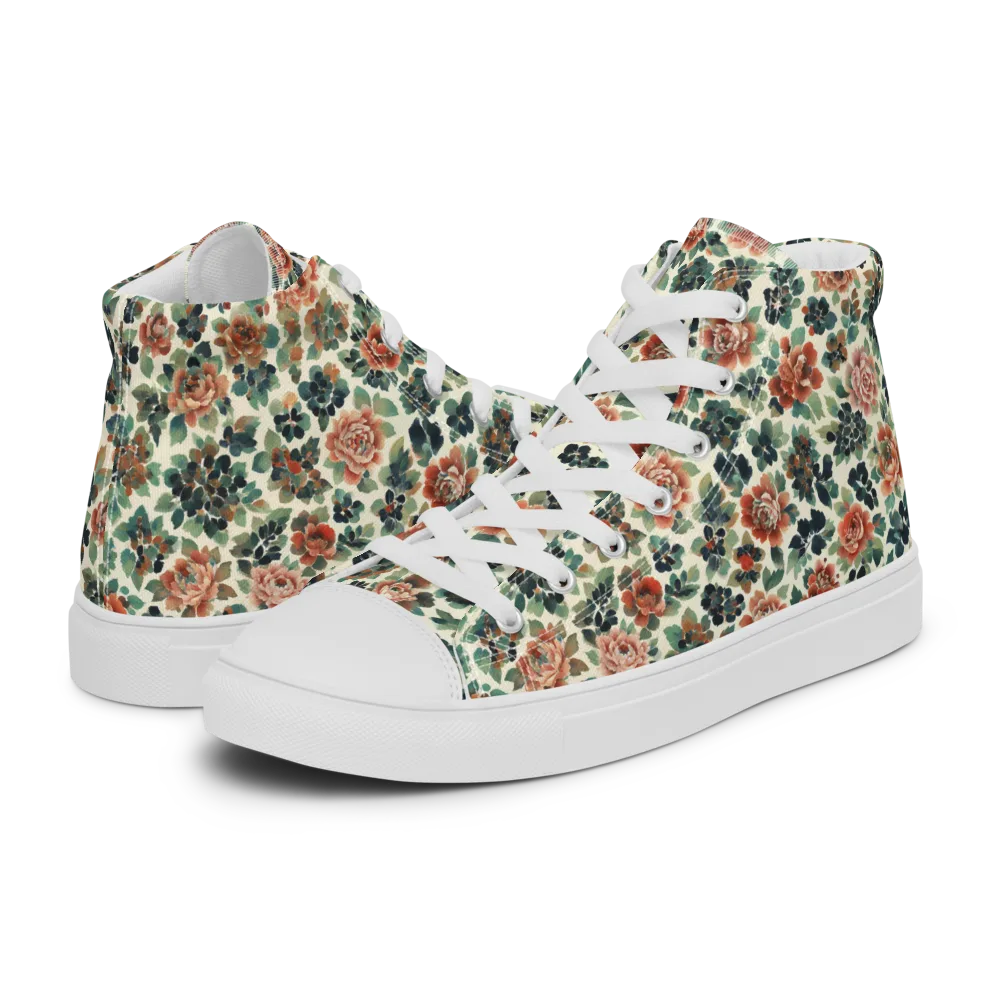 Twilight Rose Garden on Men's High Top Canvas Shoes — Left