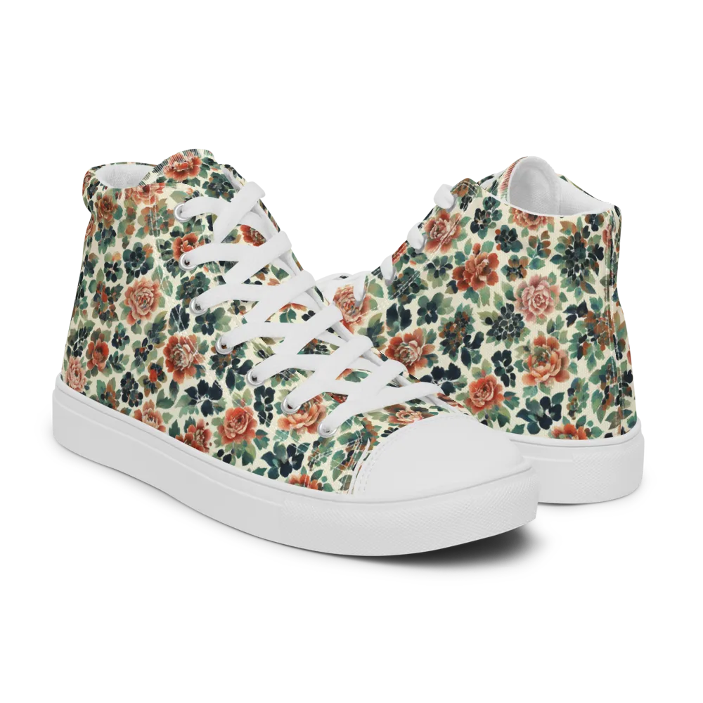 Twilight Rose Garden on Men's High Top Canvas Shoes — Right