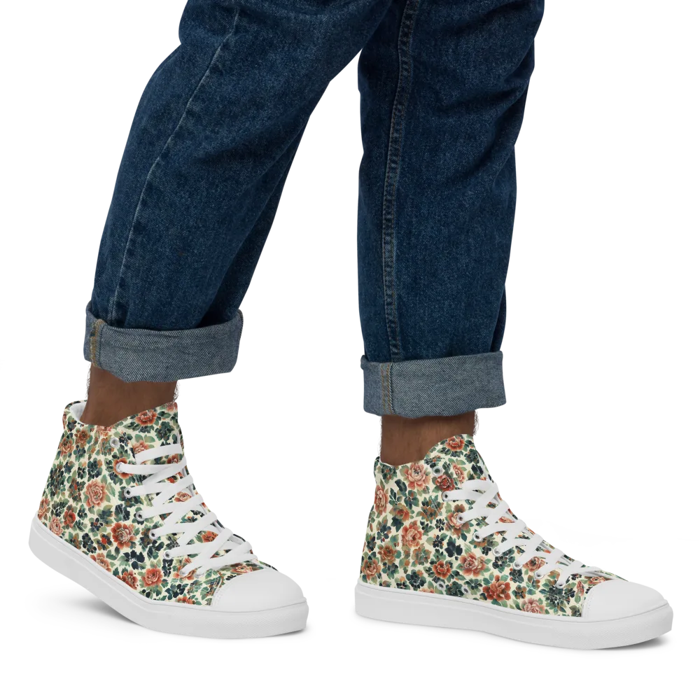 Twilight Rose Garden on Men's High Top Canvas Shoes — Right
