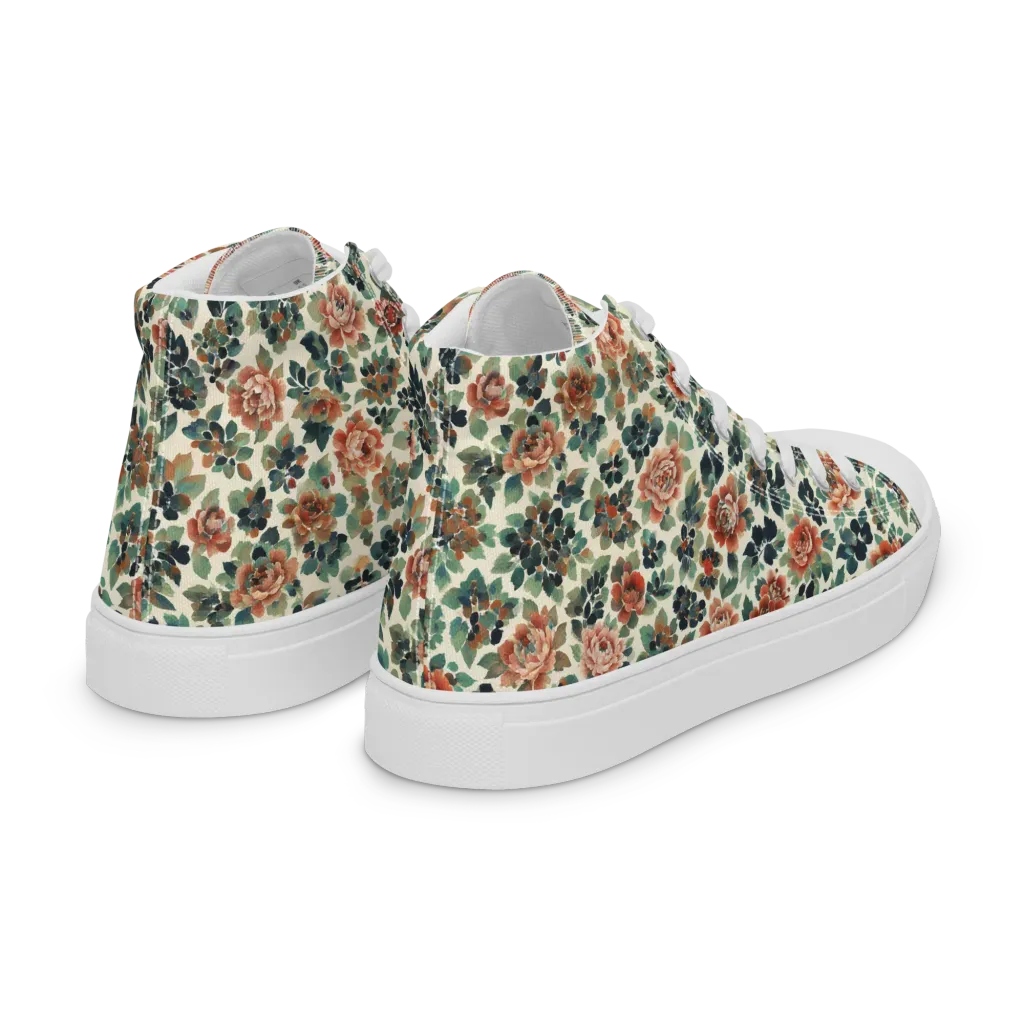 Twilight Rose Garden on Women's High Top Canvas Shoes — Right Back