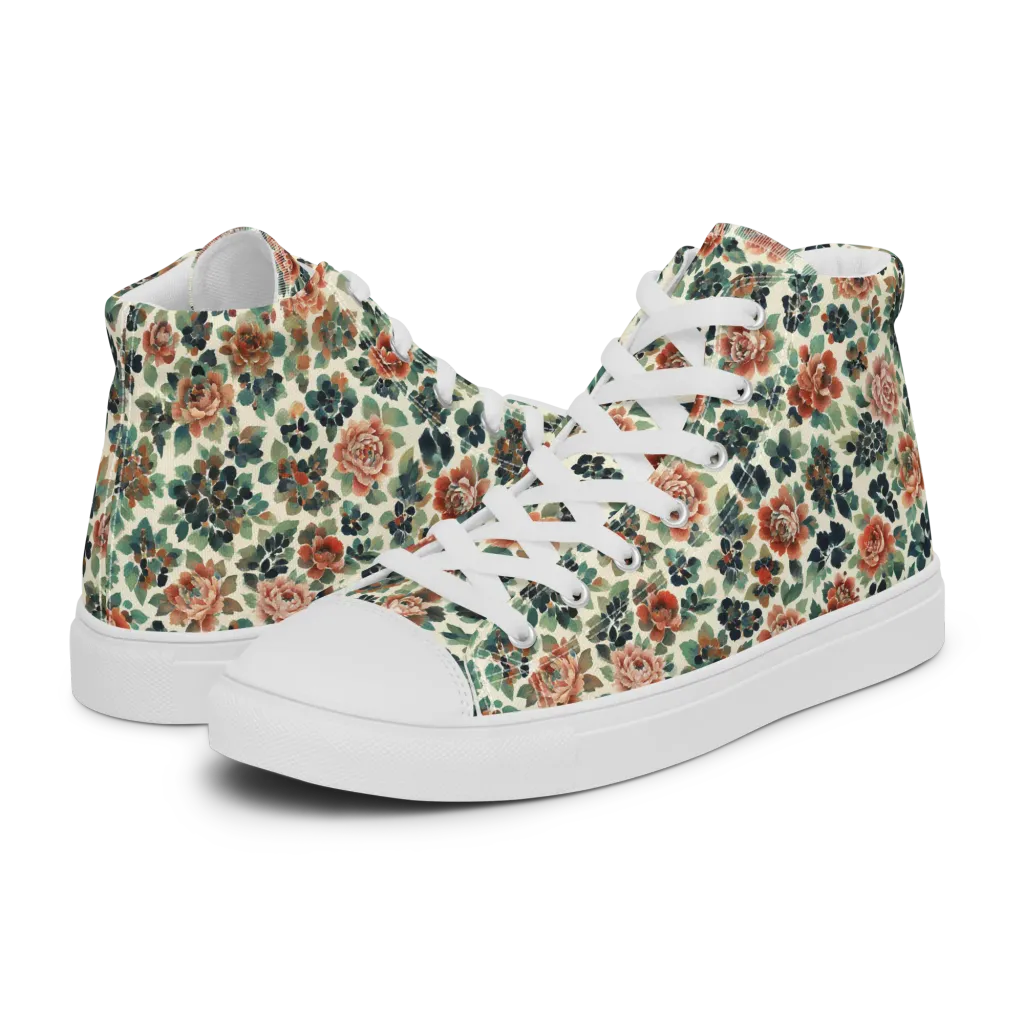 Twilight Rose Garden on Women's High Top Canvas Shoes — Left