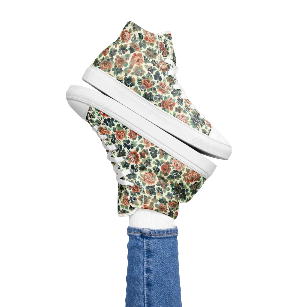 Twilight Rose Garden on Women's High Top Canvas Shoes — Left