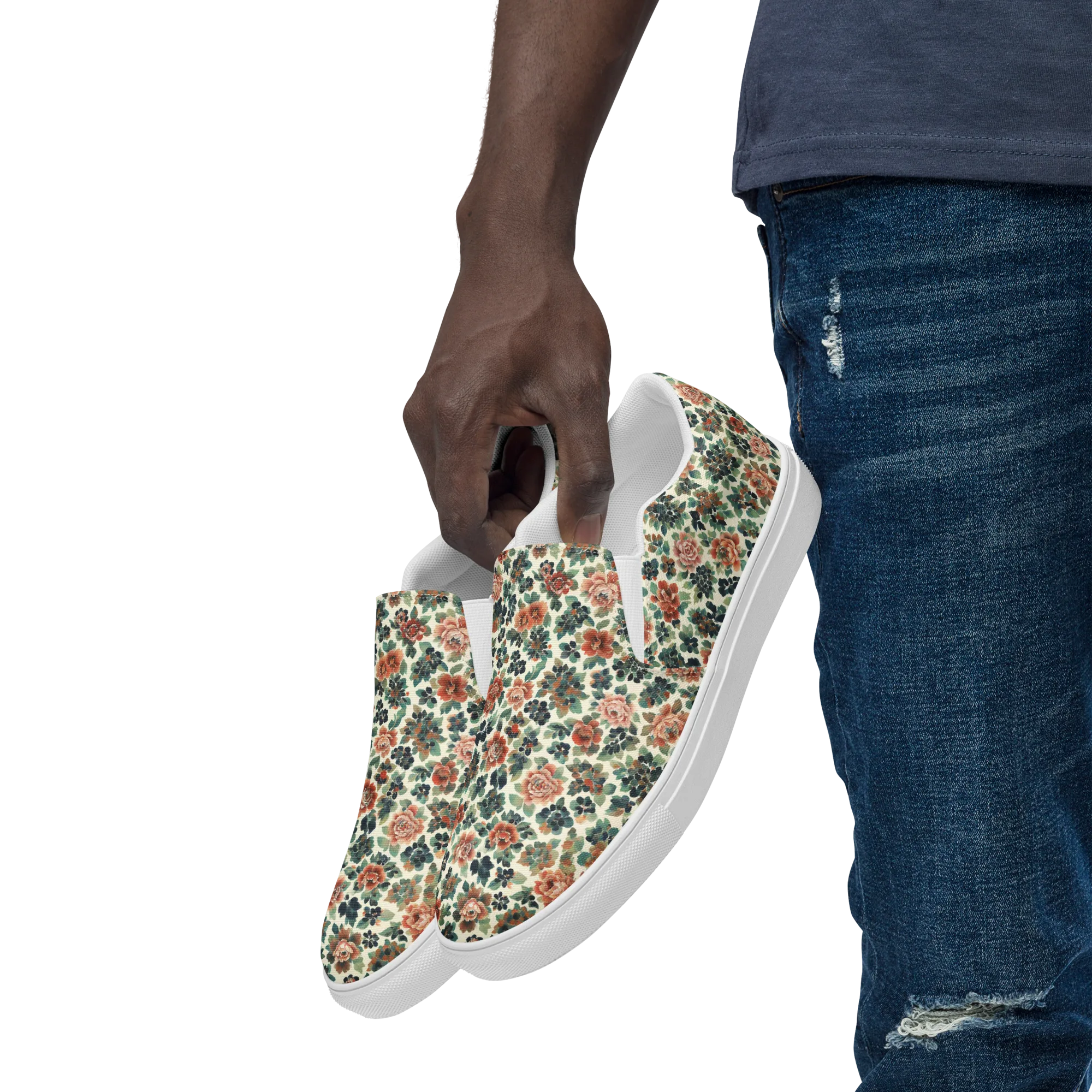 Twilight Rose Garden on Men's Slip-On Canvas Shoes — Left Front