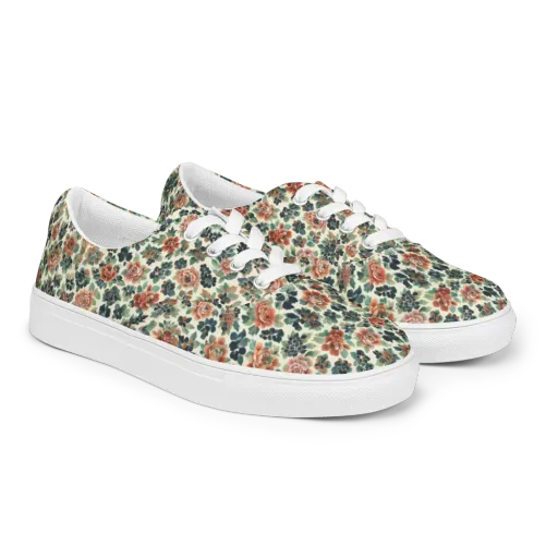 Twilight Rose Garden on a Men's Lace-Up Canvas Shoes