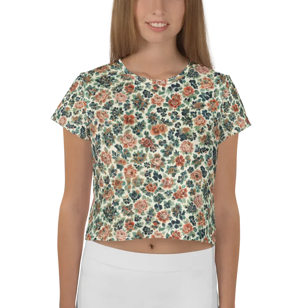 Twilight Rose Garden on Crop Tee — Front