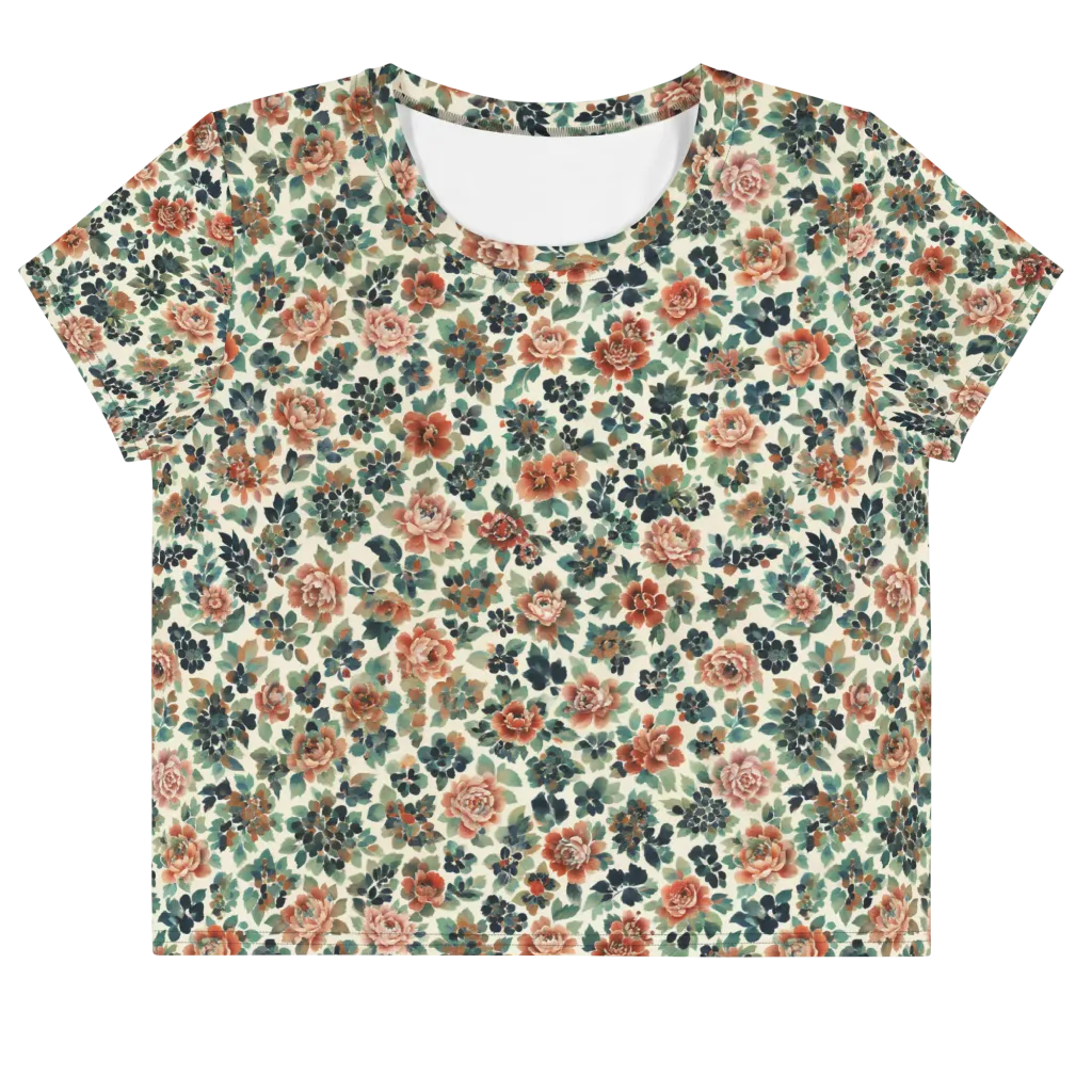 Twilight Rose Garden on Crop Tee — Front