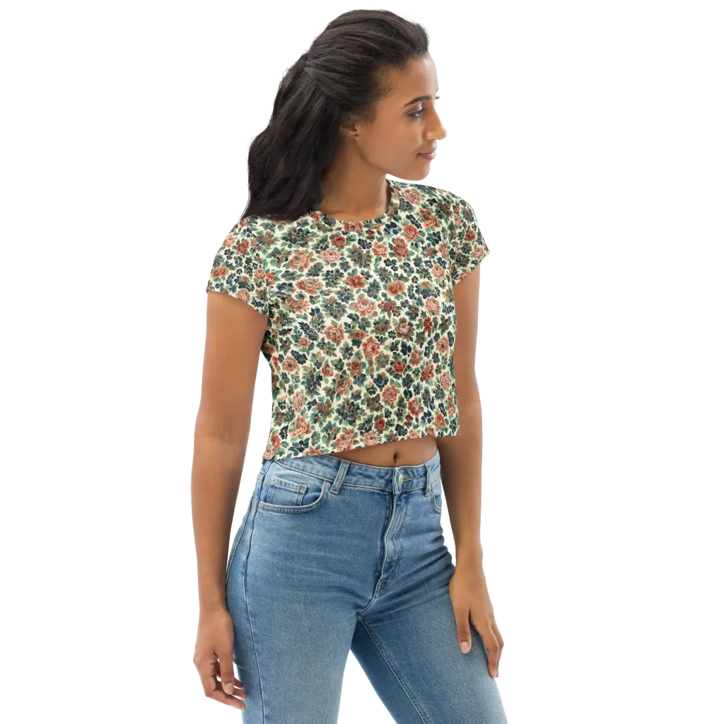 Twilight Rose Garden on Crop Tee — Right Front